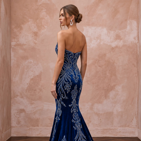 Sapphire Blue Velvet Sweetheart Neckline Mermaid Evening Gown