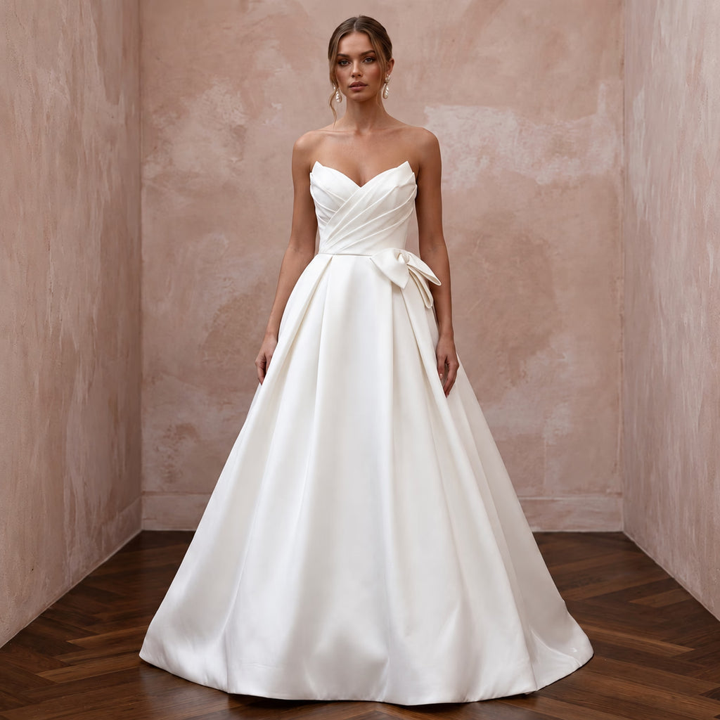 Satin-Faced Off-White Organza Minimalist Ball Gown Wedding Dress for Courthouse