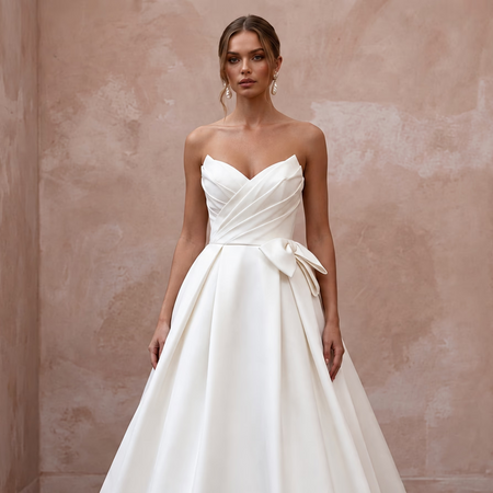 Satin-Faced Off-White Organza Minimalist Ball Gown Wedding Dress for Courthouse