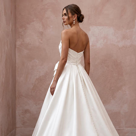 Satin-Faced Off-White Organza Minimalist Ball Gown Wedding Dress for Courthouse