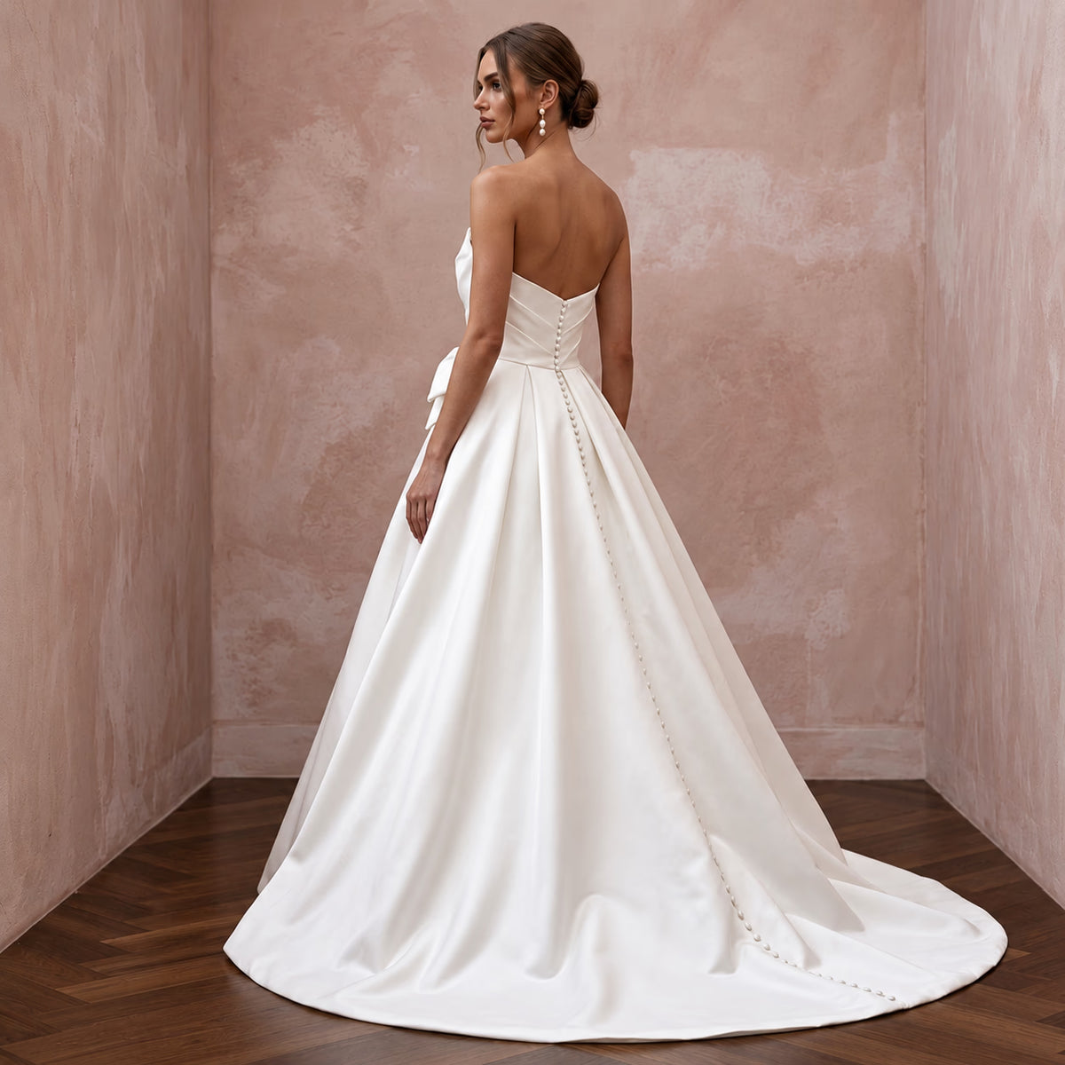 Satin-Faced Off-White Organza Minimalist Ball Gown Wedding Dress for Courthouse