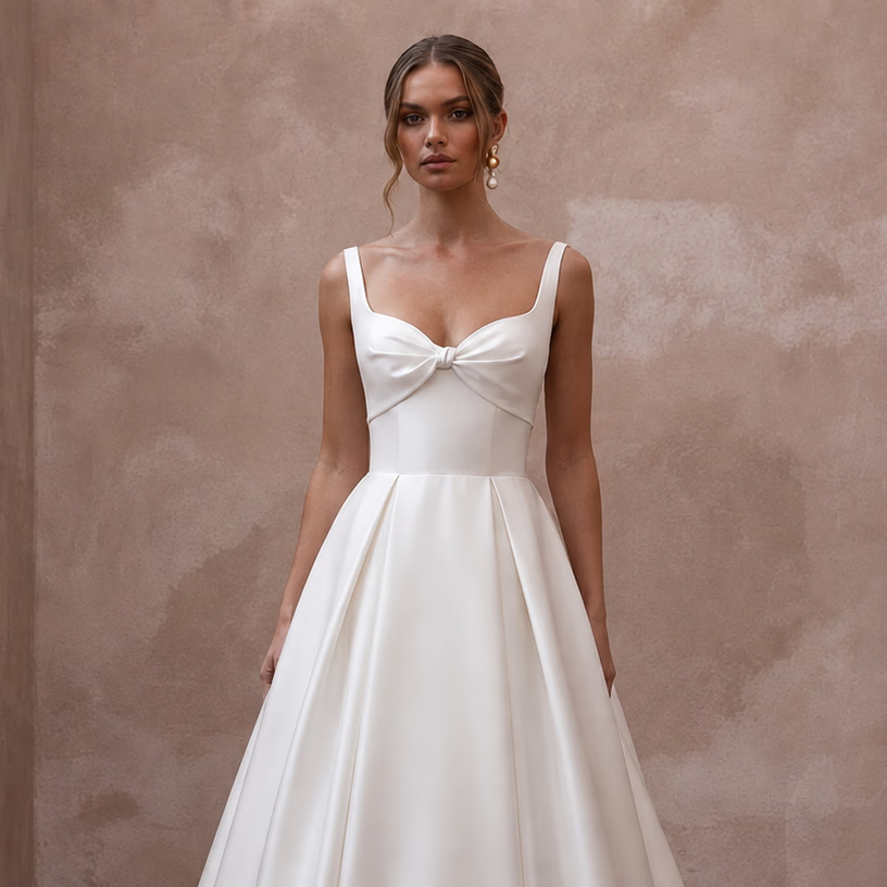 Satin - Faced Off - White Organza Minimalist Ball Gown for Courthouse - Apparel & Accessories > Clothing > Wedding & Bridal Party Dresses > Wedding Dresses - Mignonette Bridal