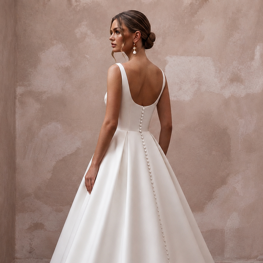 Satin-Faced Off-White Organza Minimalist Ball Gown for Courthouse