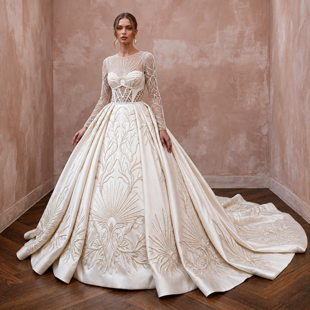 Satin Ball Gown Wedding Dresses with Cathedral Trains