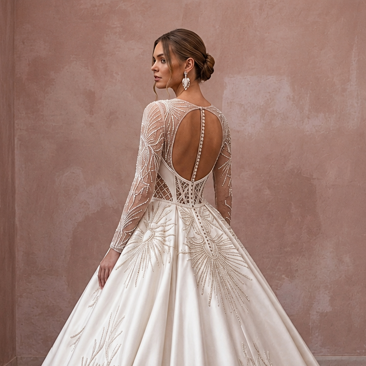 Satin Ball Gown Wedding Dresses with Cathedral Trains