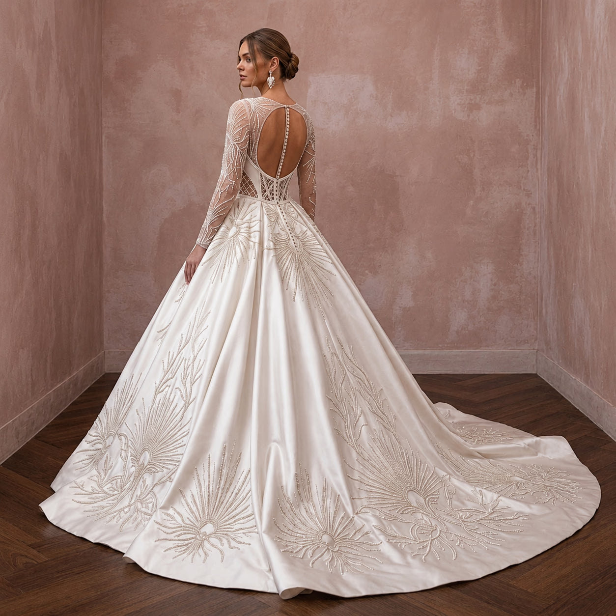 Satin Ball Gown Wedding Dresses with Cathedral Trains Secondary image
