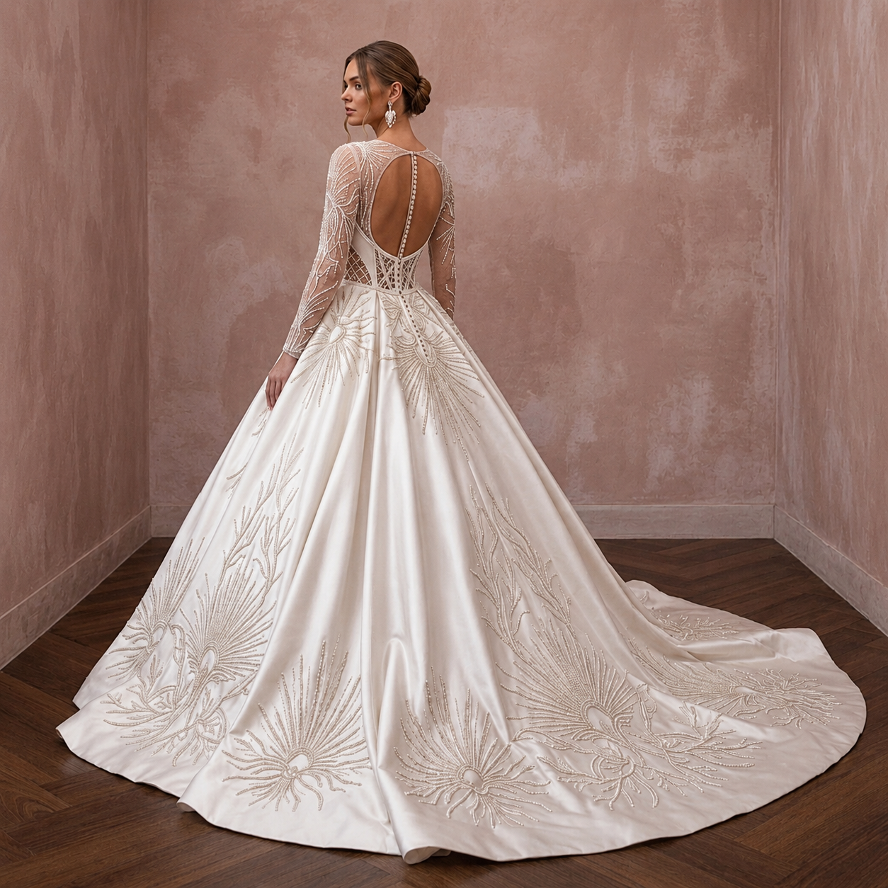 Satin Ball Gown Wedding Dresses with Cathedral Trains