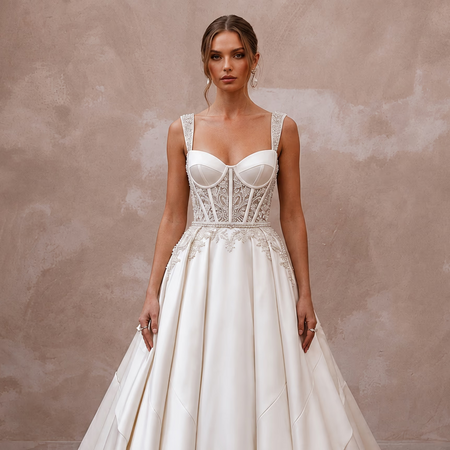 Satin Bridal Gown with Corset Bodice for a Black-Tie Ceremony