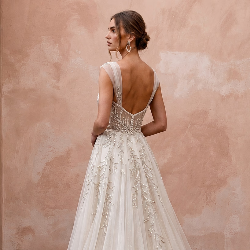 Satin Bridal Gown with Corset Bodice for a Black-Tie Ceremony