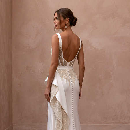 Satin Bridal Reception Dress with Corset Bodice - Apparel & Accessories > Clothing > Wedding & Bridal Party Dresses > Wedding Dresses - Mignonette Bridal