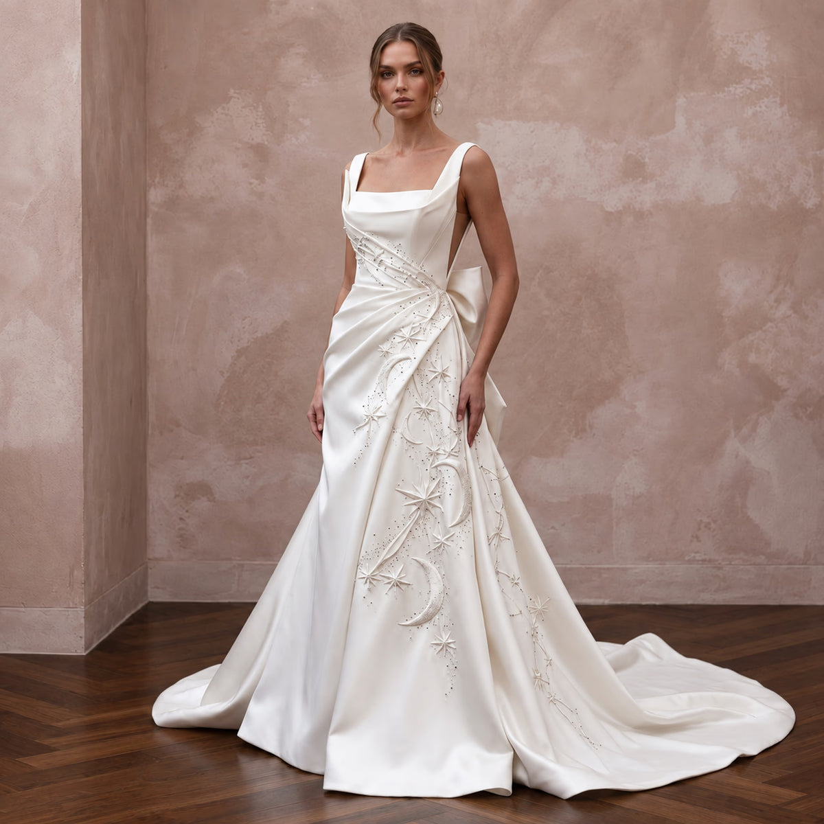 Satin Wedding Dress for a Midnight Wedding Ceremony - Apparel & Accessories > Clothing > Wedding & Bridal Party Dresses > Wedding Dresses - Mignonette Bridal Main image