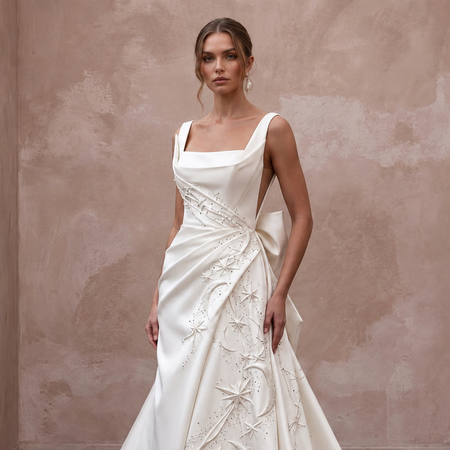 Satin Wedding Dress for a Midnight Wedding Ceremony - Apparel & Accessories > Clothing > Wedding & Bridal Party Dresses > Wedding Dresses - Mignonette Bridal