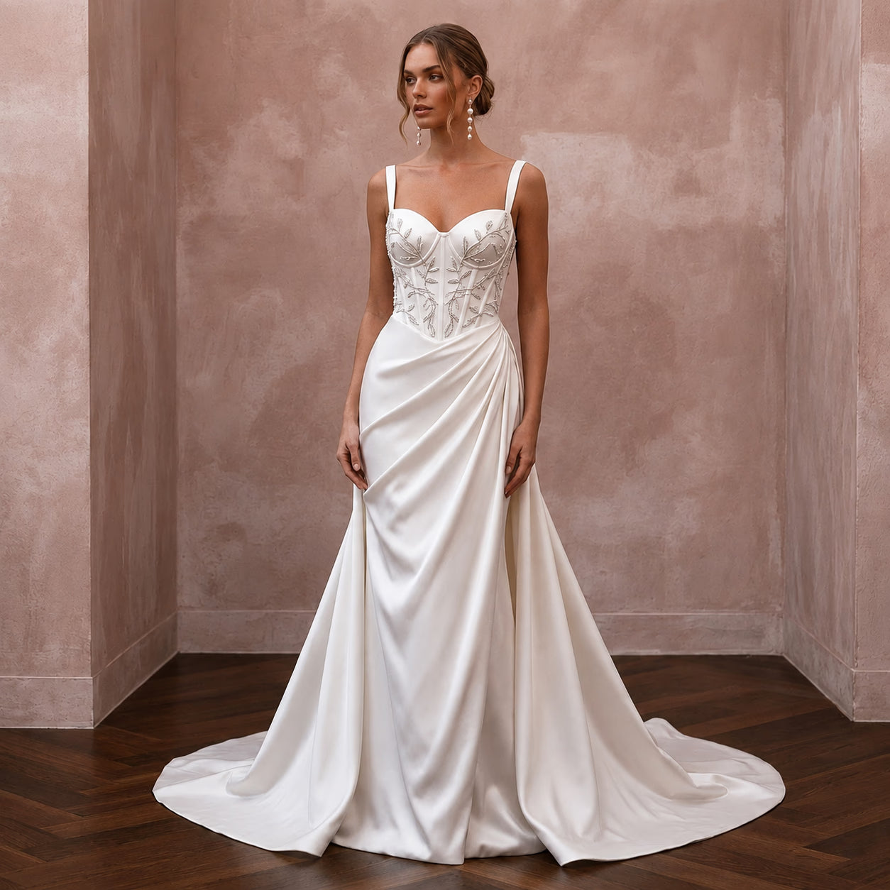 Satin Wedding Dress with Corset Bodice for a Vineyard Ceremony