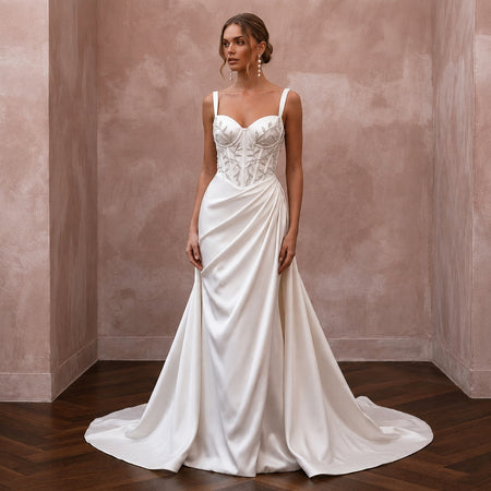 Satin Wedding Dress with Corset Bodice for a Vineyard Ceremony