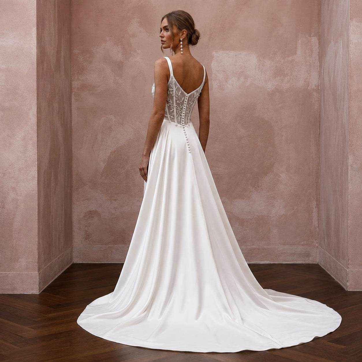 Satin Wedding Dress with Corset Bodice for a Vineyard Ceremony