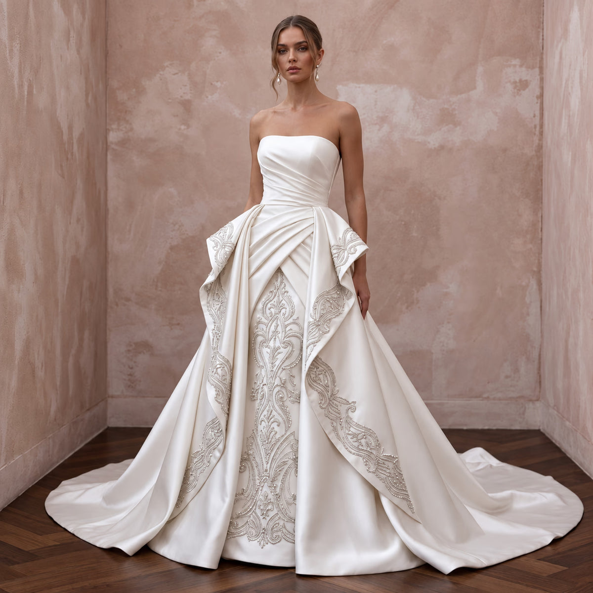 Satin Wedding Gown for a Luxury Hotel Ceremony - Apparel & Accessories > Clothing > Wedding & Bridal Party Dresses > Wedding Dresses - Mignonette Bridal Main image