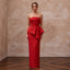 Scarlet Red Architectural Faille Strapless Column Formal Dress