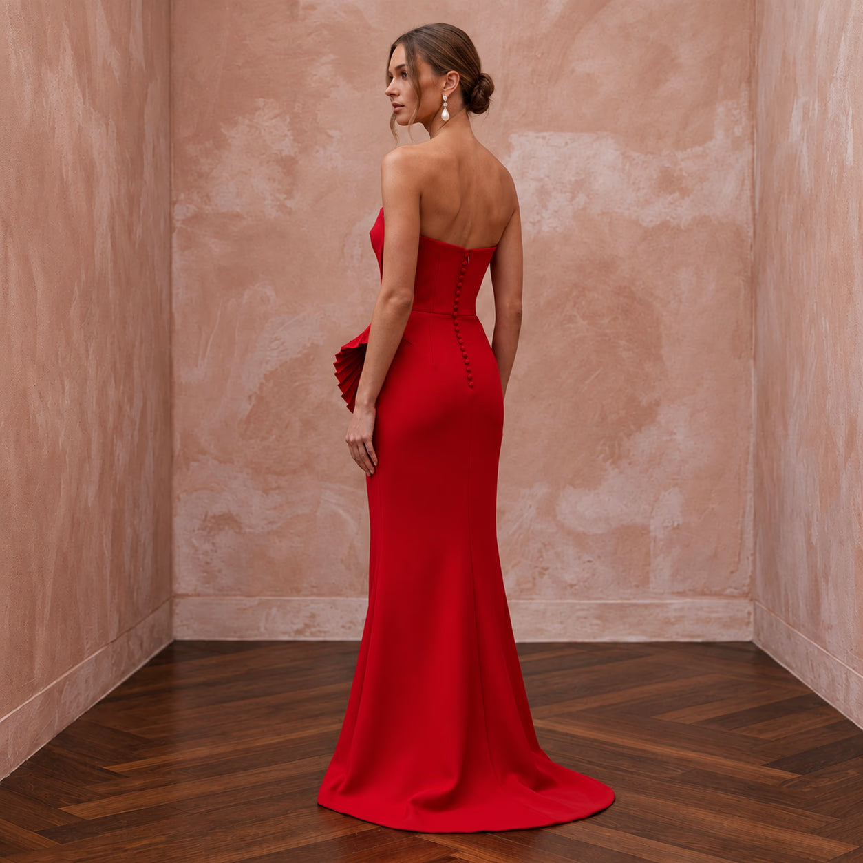 Scarlet Red Architectural Faille Strapless Column Formal Dress Secondary image