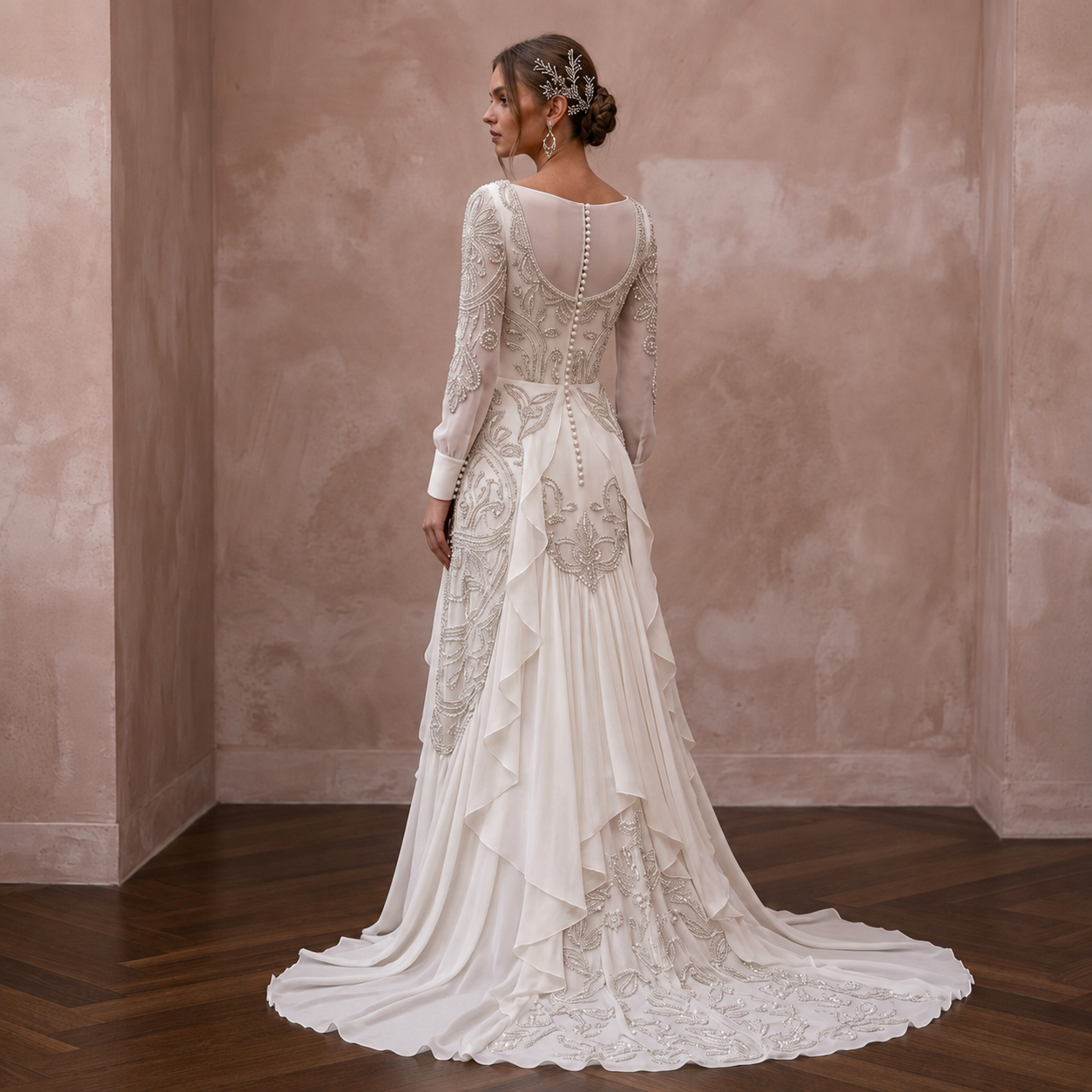 Scoop Neck Chiffon Wedding Dress with Long Sleeves Secondary image