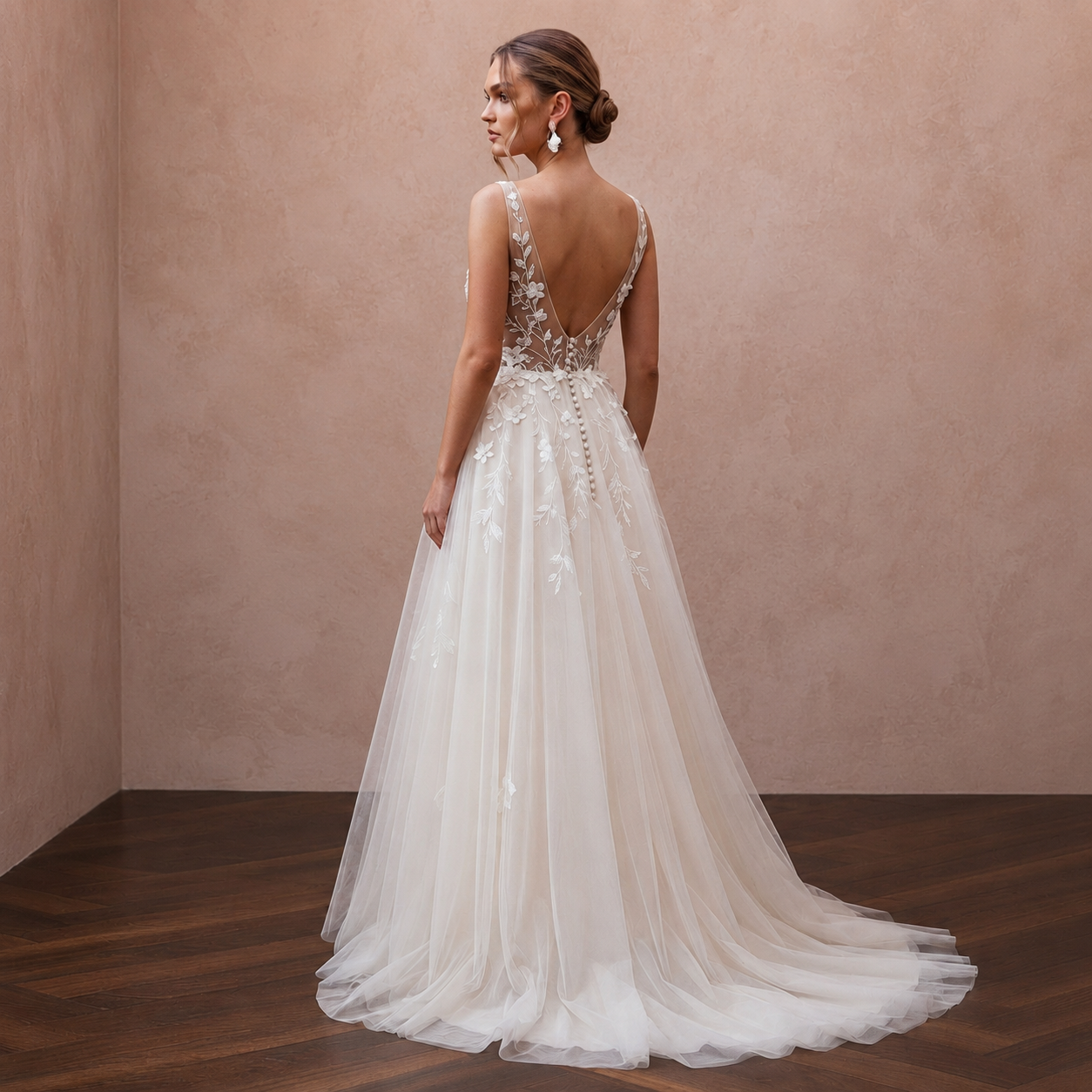 Scoop Neck Tulle Wedding Gown for a Garden Wedding - Apparel & Accessories > Clothing > Wedding & Bridal Party Dresses > Wedding Dresses - Mignonette Bridal
