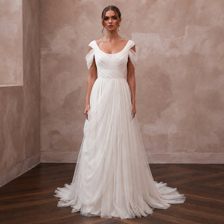 Scoop Neck Wedding Dresses with Romantic Draping - Apparel & Accessories > Clothing > Wedding & Bridal Party Dresses > Wedding Dresses - Mignonette Bridal
