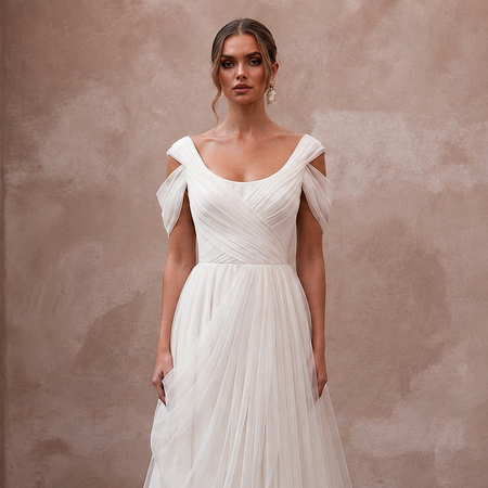 Scoop Neck Wedding Dresses with Romantic Draping