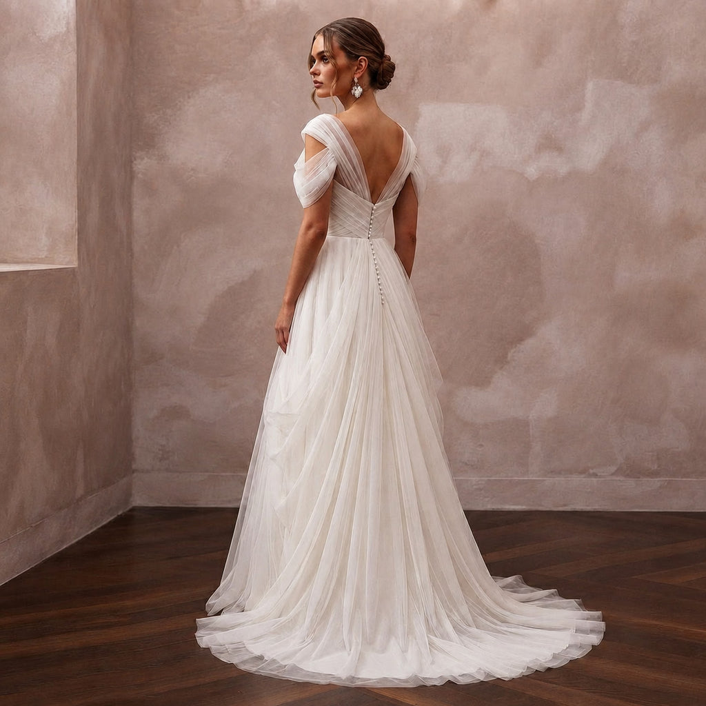 Scoop Neck Wedding Dresses with Romantic Draping - Apparel & Accessories > Clothing > Wedding & Bridal Party Dresses > Wedding Dresses - Mignonette Bridal