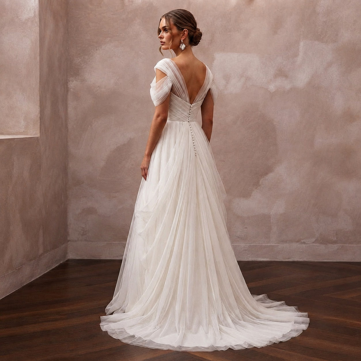 Scoop Neck Wedding Dresses with Romantic Draping - Apparel & Accessories > Clothing > Wedding & Bridal Party Dresses > Wedding Dresses - Mignonette Bridal