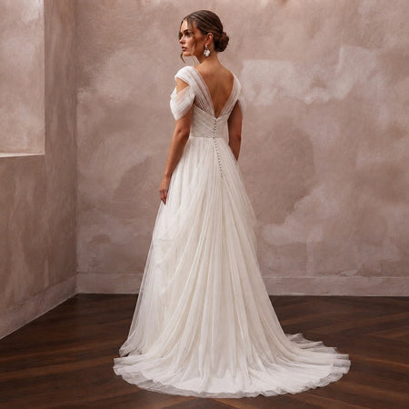 Scoop Neck Wedding Dresses with Romantic Draping - Apparel & Accessories > Clothing > Wedding & Bridal Party Dresses > Wedding Dresses - Mignonette Bridal