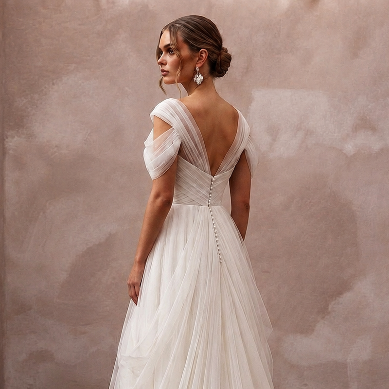 Scoop Neck Wedding Dresses with Romantic Draping