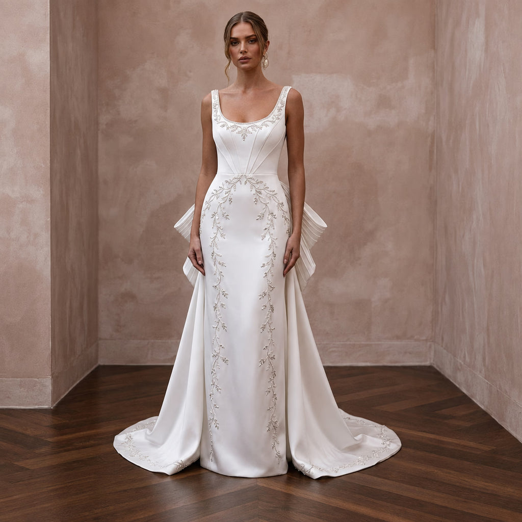 Scoop Neck Wedding Dresses with Soft Satin Finish - Apparel & Accessories > Clothing > Wedding & Bridal Party Dresses > Wedding Dresses - Mignonette