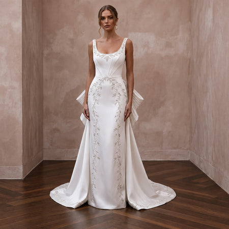 Scoop Neck Wedding Dresses with Soft Satin Finish - Apparel & Accessories > Clothing > Wedding & Bridal Party Dresses > Wedding Dresses - Mignonette