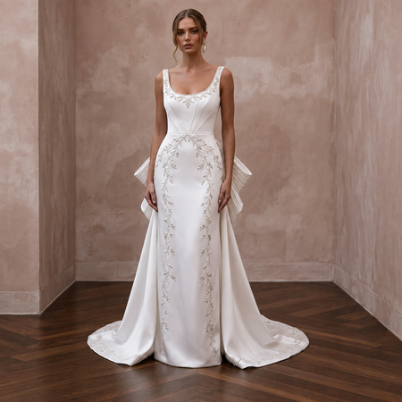 Scoop Neck Wedding Dresses with Soft Satin Finish