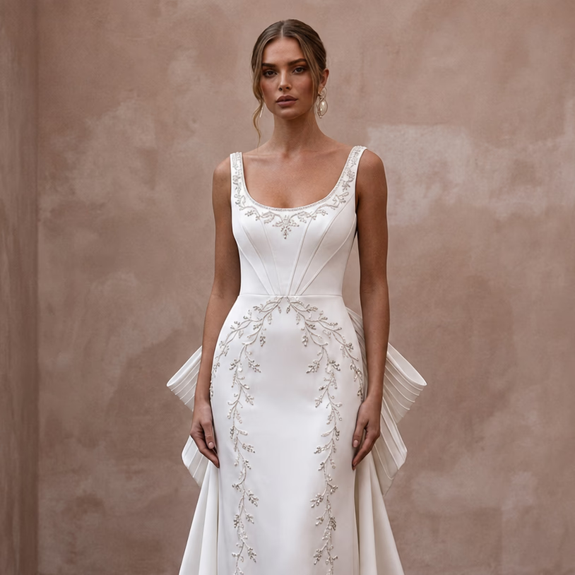 Scoop Neck Wedding Dresses with Soft Satin Finish - Apparel & Accessories > Clothing > Wedding & Bridal Party Dresses > Wedding Dresses - Mignonette