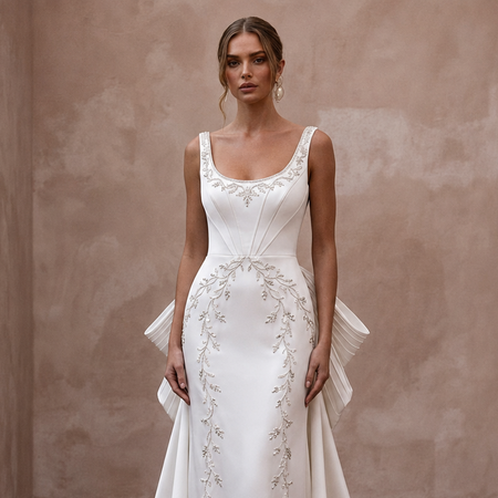 Scoop Neck Wedding Dresses with Soft Satin Finish