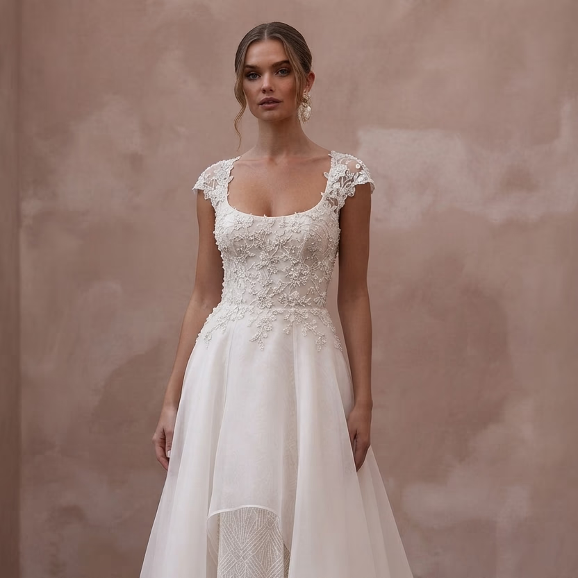 Scoop Neck Wedding Dresses with Timeless Elegance - Apparel & Accessories > Clothing > Wedding & Bridal Party Dresses > Wedding Dresses - Mignonette
