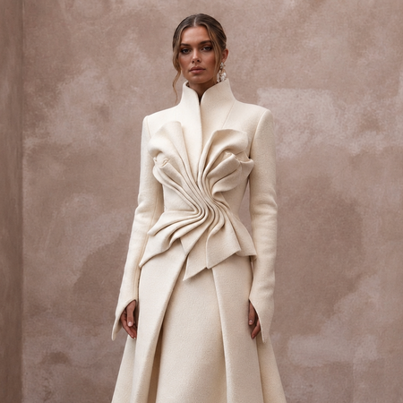 Sculptural Cream Felted Wool Sculptural Dress for Winter Rehearsal