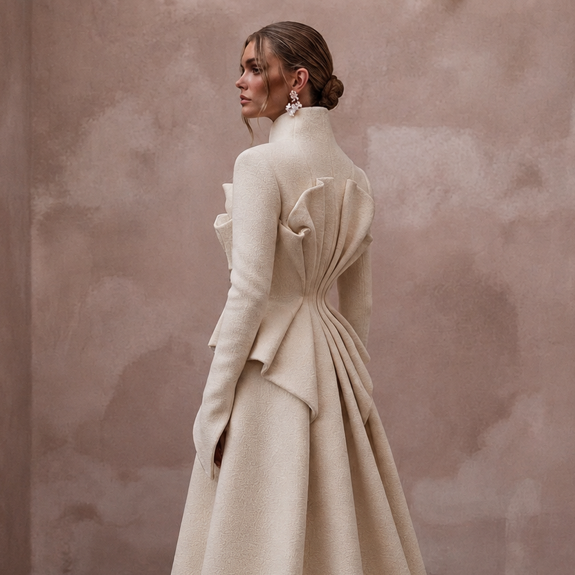 Sculptural Cream Felted Wool Sculptural Dress for Winter Rehearsal