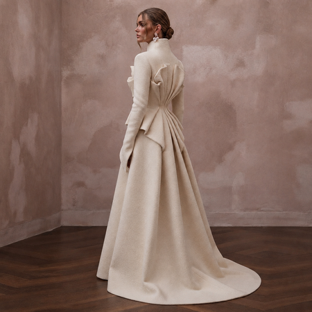 Sculptural Cream Felted Wool Sculptural Dress for Winter Rehearsal