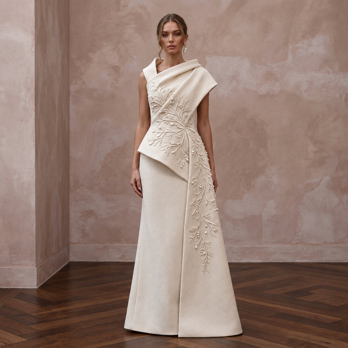 Sculptural Cream Felted Wool Wedding Dress for Winter Rehearsal