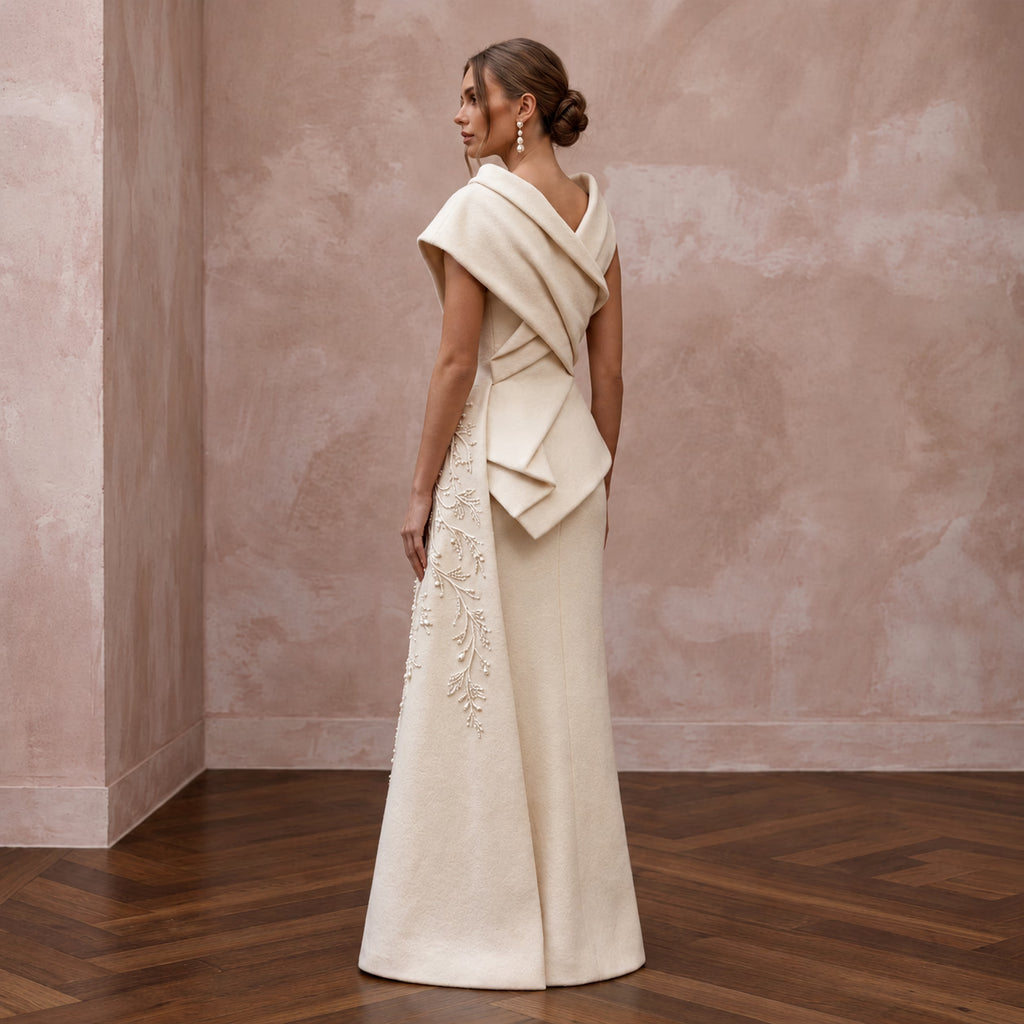 Sculptural Cream Felted Wool Wedding Dress for Winter Rehearsal