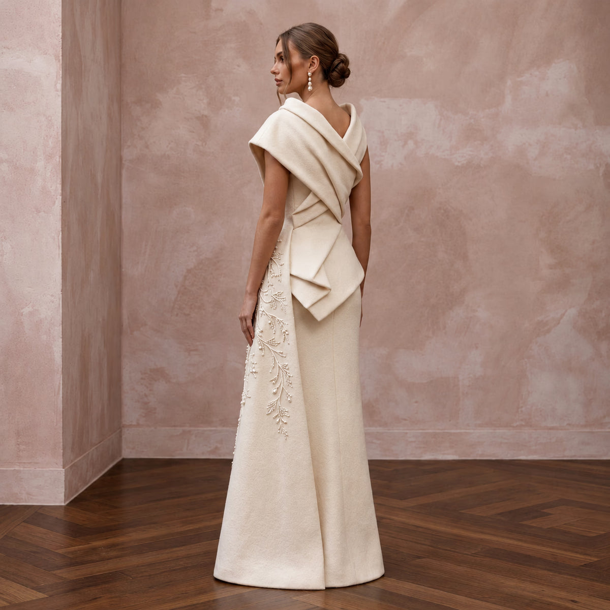 Sculptural Cream Felted Wool Wedding Dress for Winter Rehearsal