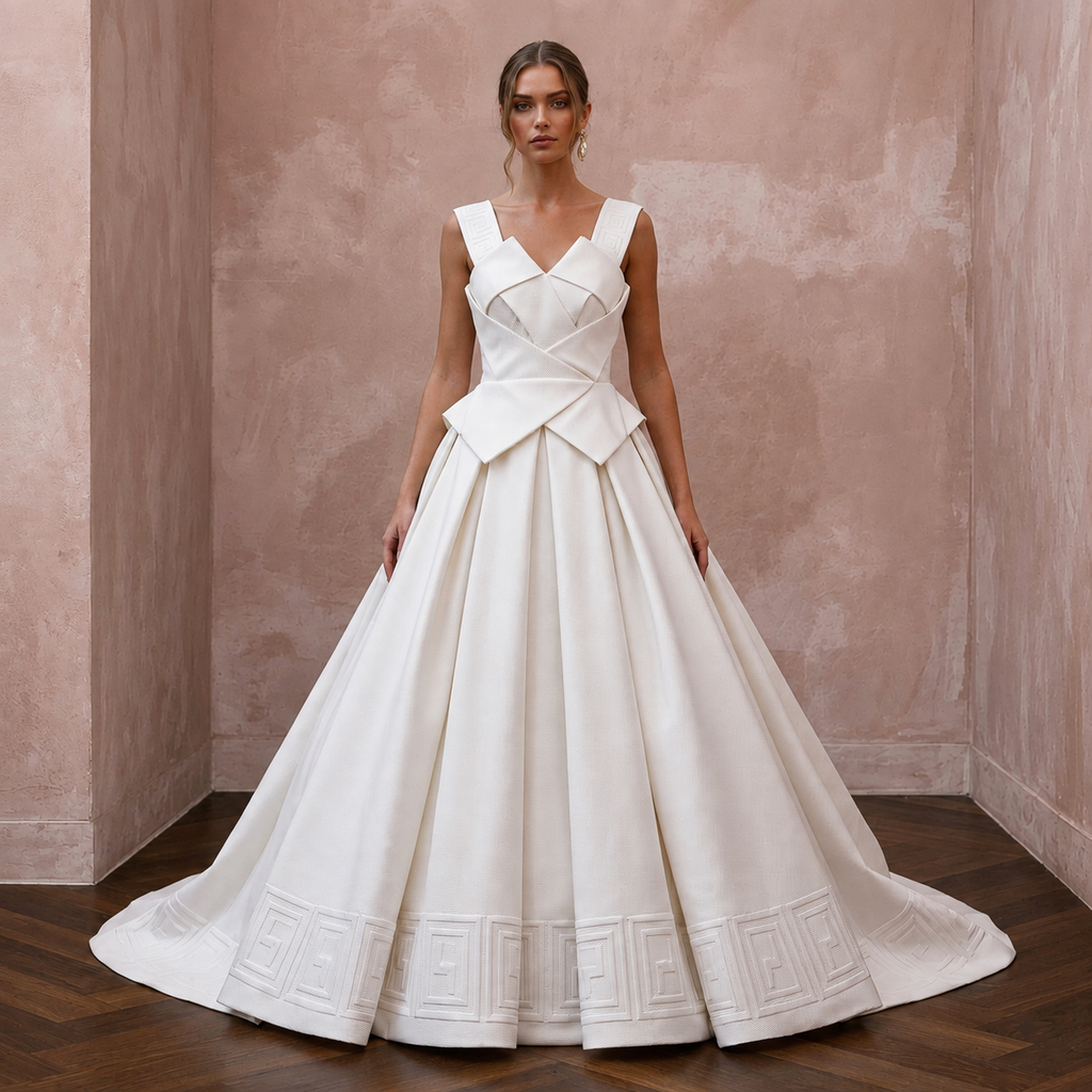 Sculptural Ivory Faille Ball Gown Wedding Dress for Art Gallery Reception