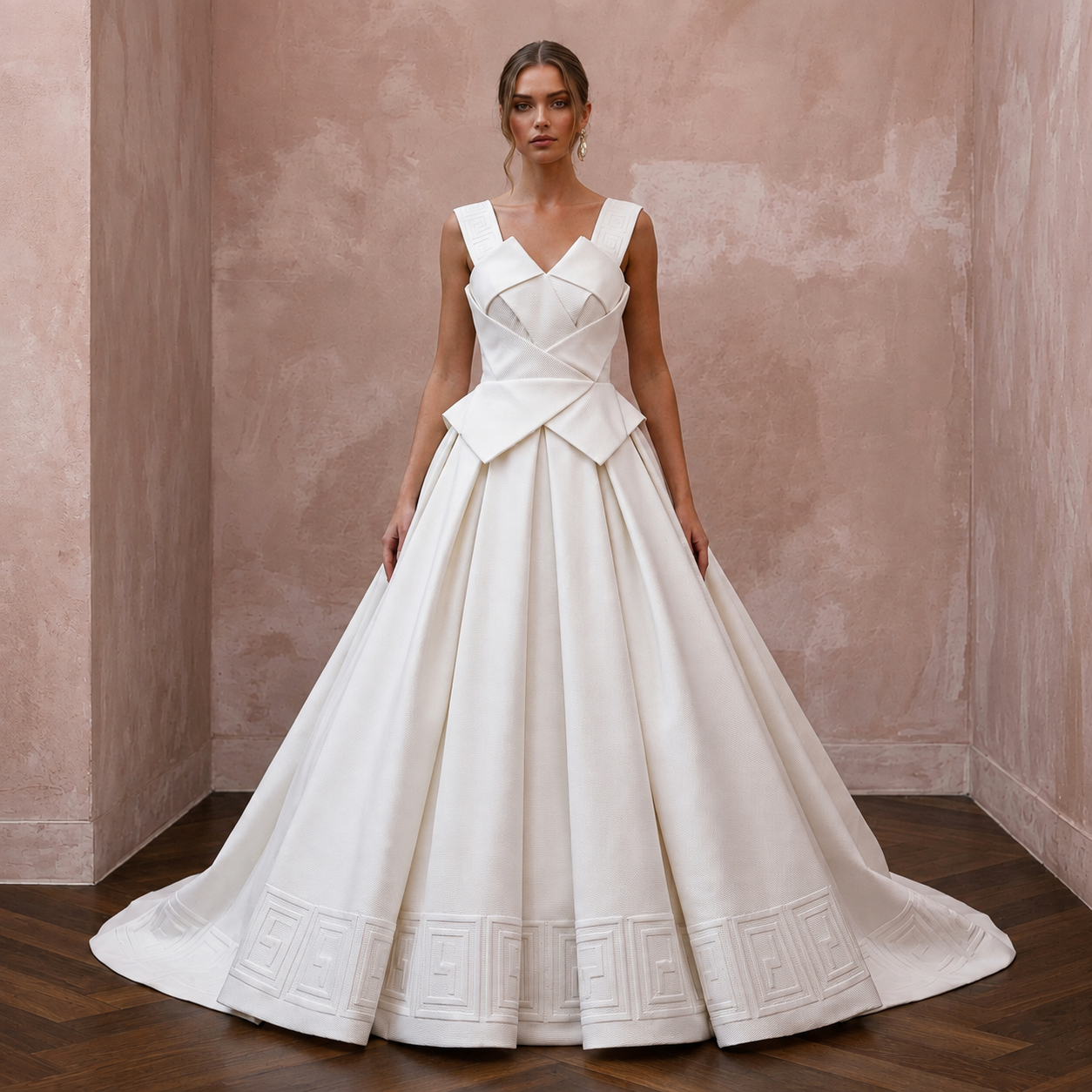 Sculptural Ivory Faille Ball Gown Wedding Dress for Art Gallery Reception