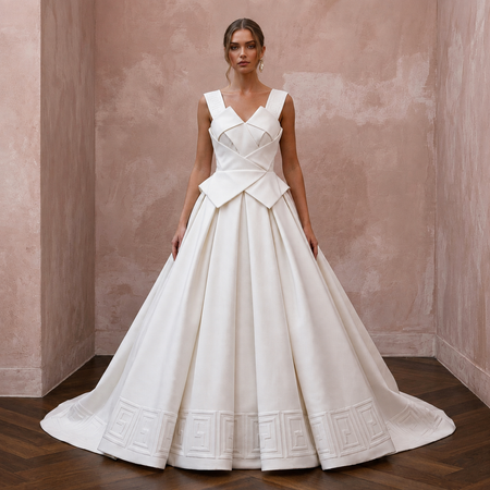 Sculptural Ivory Faille Ball Gown Wedding Dress for Art Gallery Reception