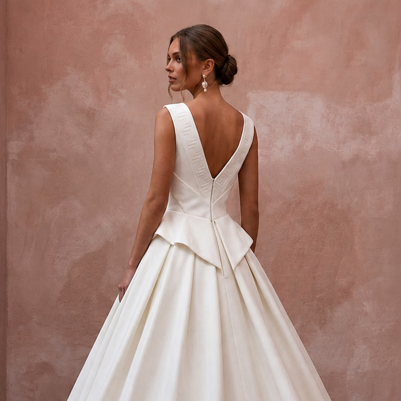 Sculptural Ivory Faille Ball Gown Wedding Dress for Art Gallery Reception - Apparel & Accessories > Clothing > Wedding & Bridal Party Dresses > Wedding Dresses - Mignonette Bridal
