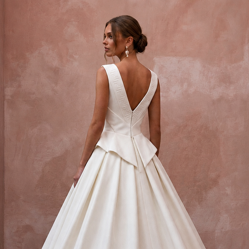 Sculptural Ivory Faille Ball Gown Wedding Dress for Art Gallery Reception