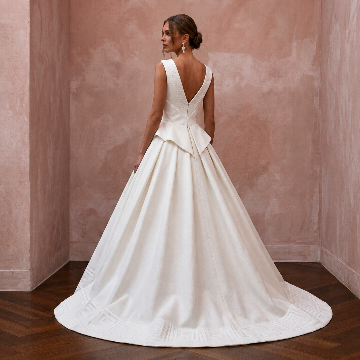 Sculptural Ivory Faille Ball Gown Wedding Dress for Art Gallery Reception