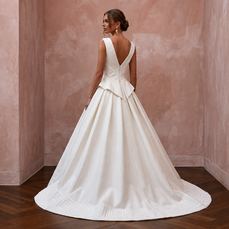 Sculptural Ivory Faille Ball Gown Wedding Dress for Art Gallery Reception