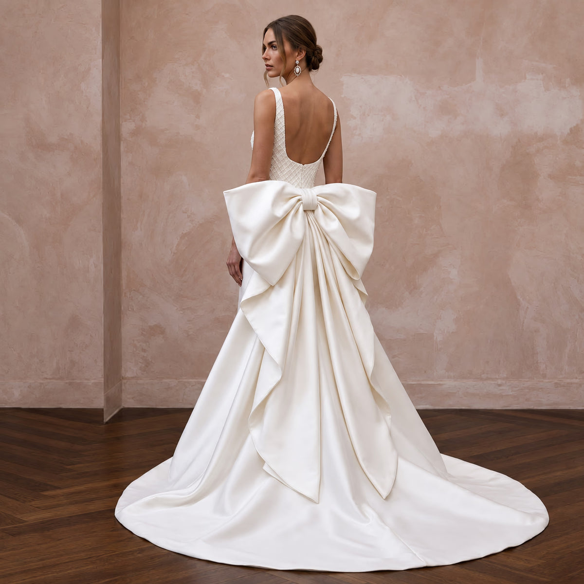 Sculptural Ivory Mikado Silk Trumpet Gown with Oversized Bow
